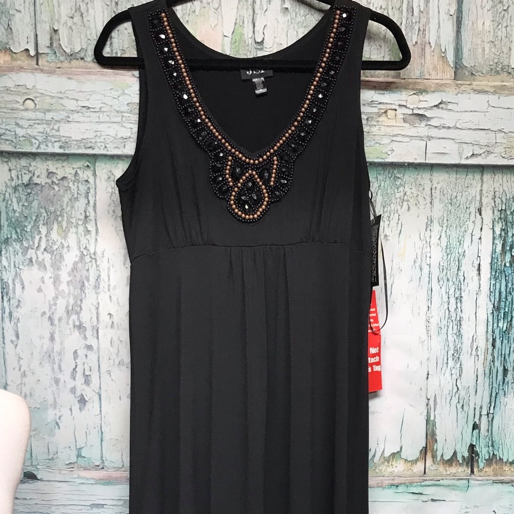 Black Dress, long with sequin neckline